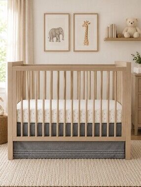 NWT Pottery Barn Kids Mini Stripe Crib Skirt Luxe 100% Cotton Gray *2 Available*